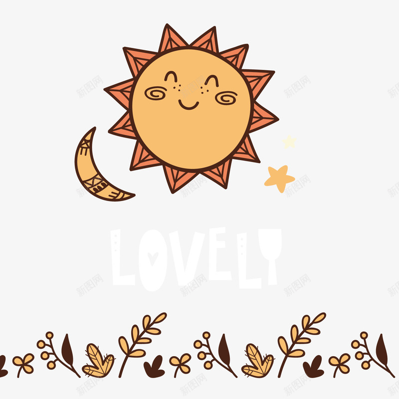 太阳月亮手绘矢量图ai免抠素材_88icon https://88icon.com 创意 卡通 太阳 手绘 星星 月亮 植物 花卉 花朵 矢量图