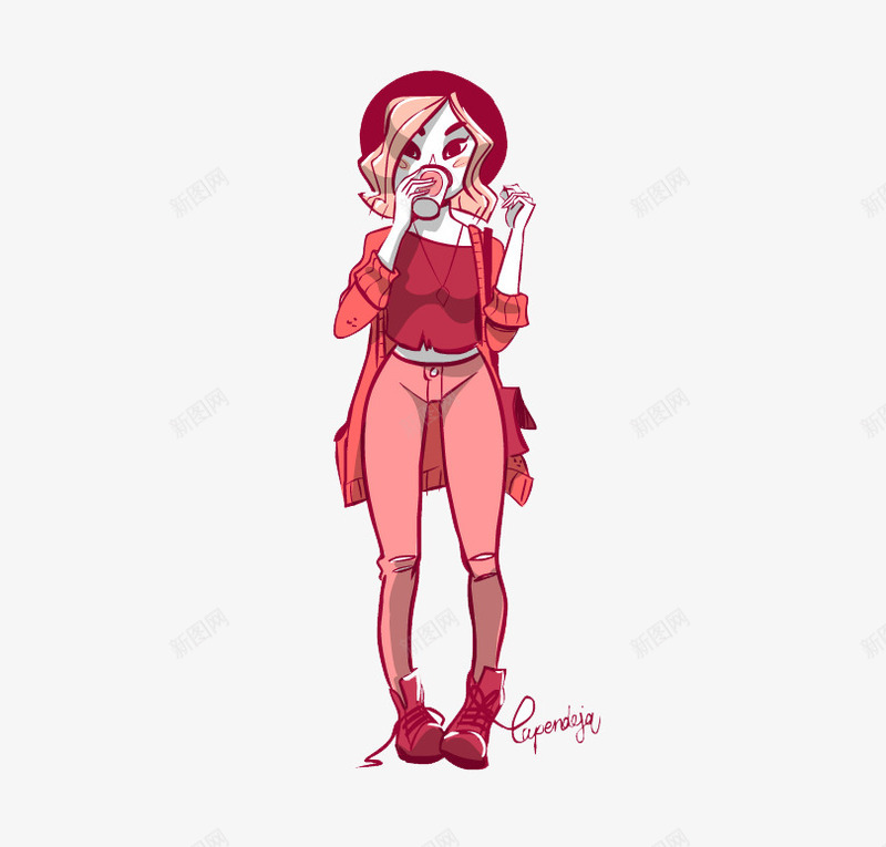 个性手绘喝水女孩png免抠素材_88icon https://88icon.com 创意设计 卡通设计 可爱插画设计