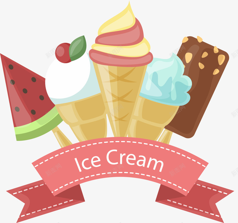 好吃的冰激凌促销png免抠素材_88icon https://88icon.com 冰激凌促销 甜筒 矢量素材 西瓜冰棒