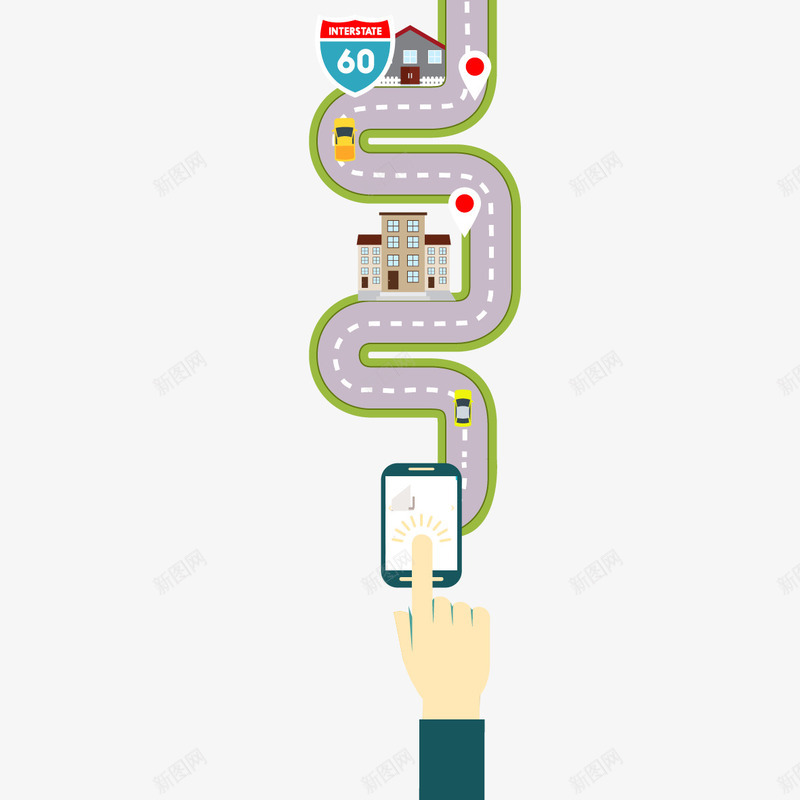 手机导航创意图案png免抠素材_88icon https://88icon.com 手 手机 手机导航 路