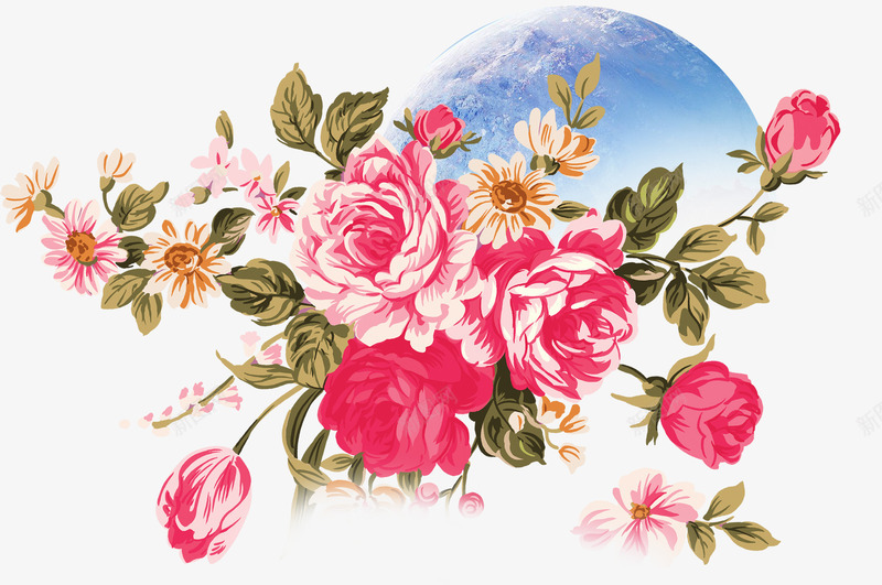 唯美精美花朵花束月亮psd免抠素材_88icon https://88icon.com 唯美 月亮 树叶 精美 花朵 花束