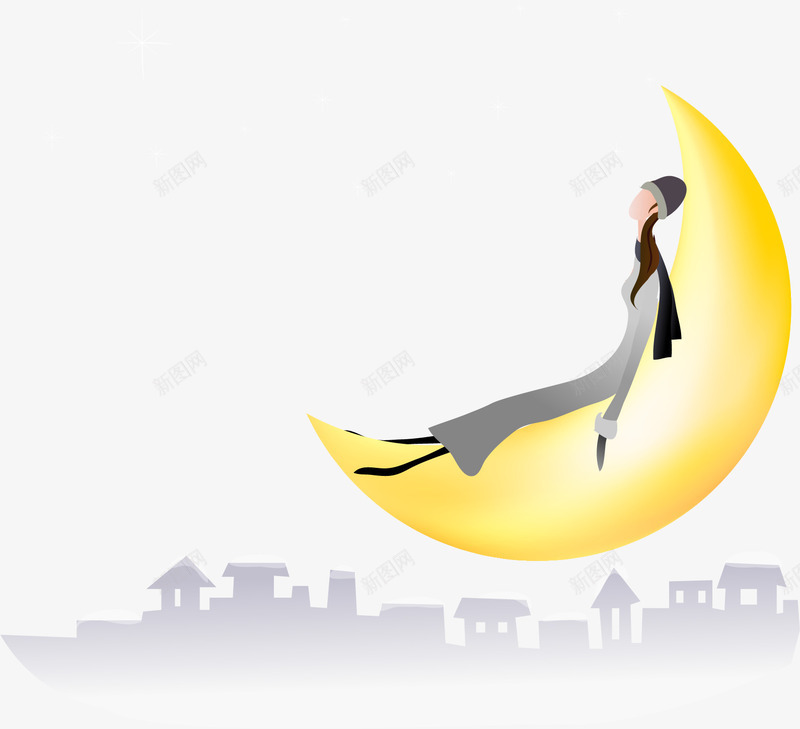 手绘月亮上的女孩矢量图ai免抠素材_88icon https://88icon.com 女孩 手绘 月亮 熟睡少女 睡觉 矢量图