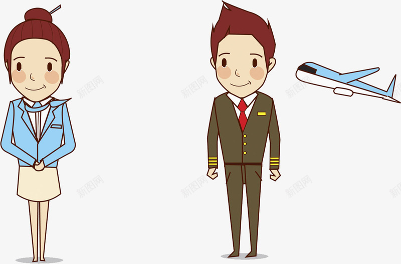 手绘空姐与航长png免抠素材_88icon https://88icon.com 卡通 多彩 工作 微笑 手绘 空姐 职业 航长 风景