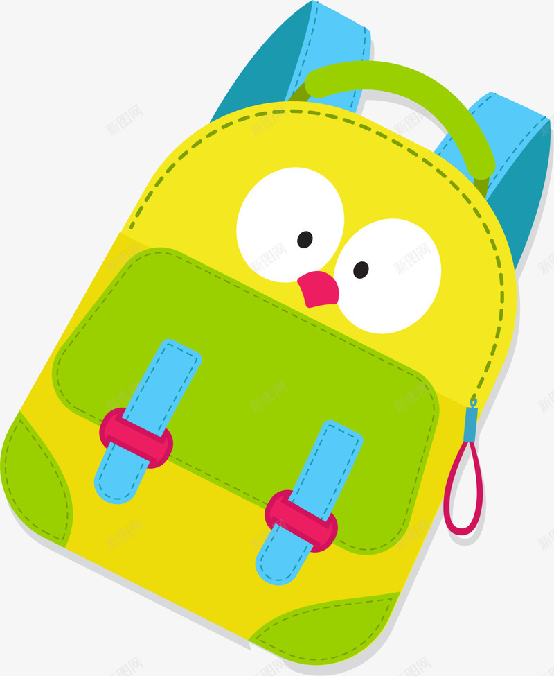 开学季卡通多彩书包png免抠素材_88icon https://88icon.com 卡通书包 呆萌书包 多彩书包 开学季 惊讶 蓝色背带