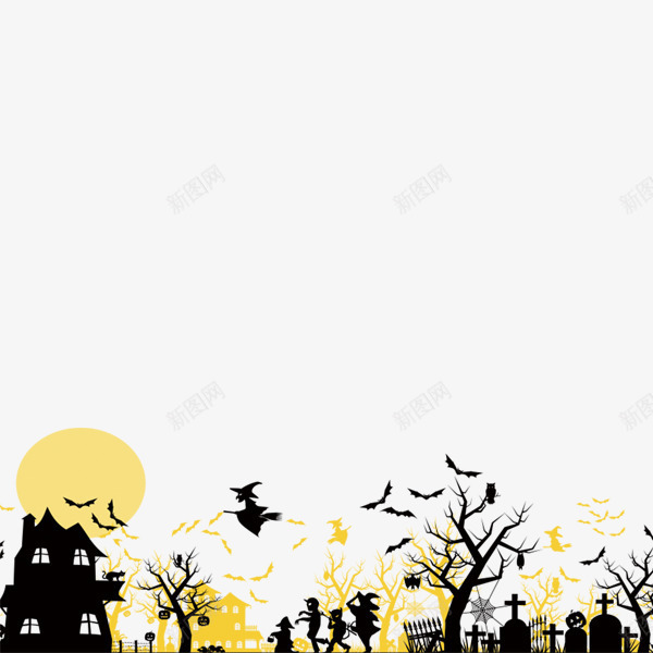 万圣节夜晚街景png免抠素材_88icon https://88icon.com 小孩 房子 月亮 树木 蝙蝠
