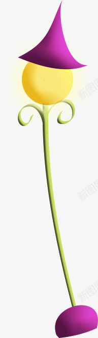 特色路灯png免抠素材_88icon https://88icon.com 圆球 紫色尖帽 装饰PNG素材 路灯 黄色