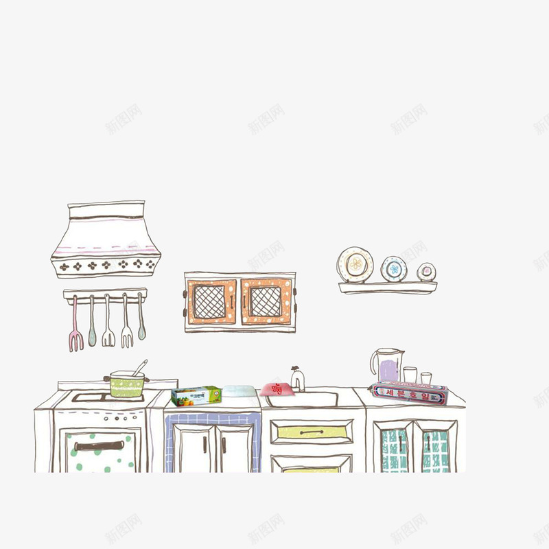 简笔彩绘厨房场景psd免抠素材_88icon https://88icon.com 厨房简笔画 手绘图 漂亮整洁 简笔彩绘