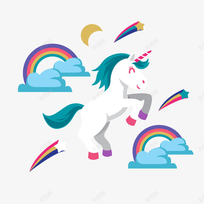 小独角兽png免抠素材_88icon https://88icon.com 彩虹 星星 月亮 白马