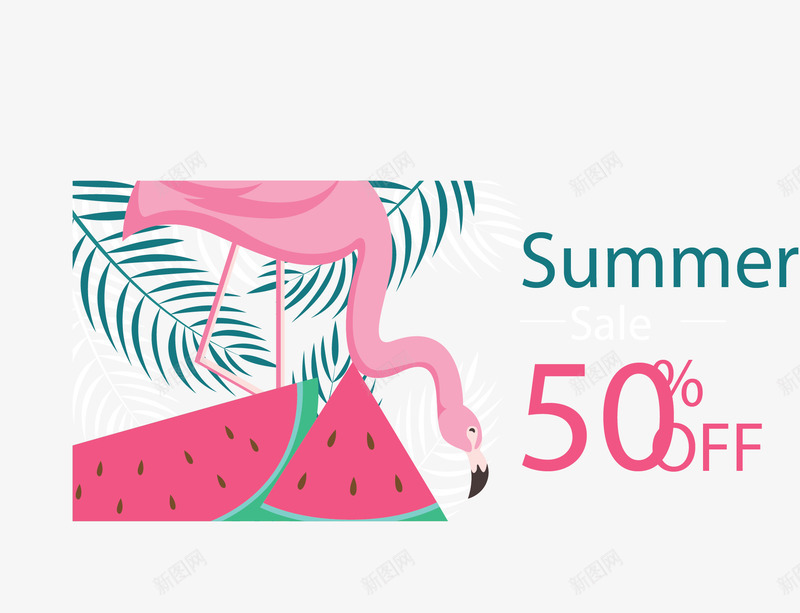 火烈鸟西瓜夏日促销矢量图ai免抠素材_88icon https://88icon.com 促销横幅 夏日促销 树叶 树叶花纹 火烈鸟 火焰鸟 矢量png 矢量图