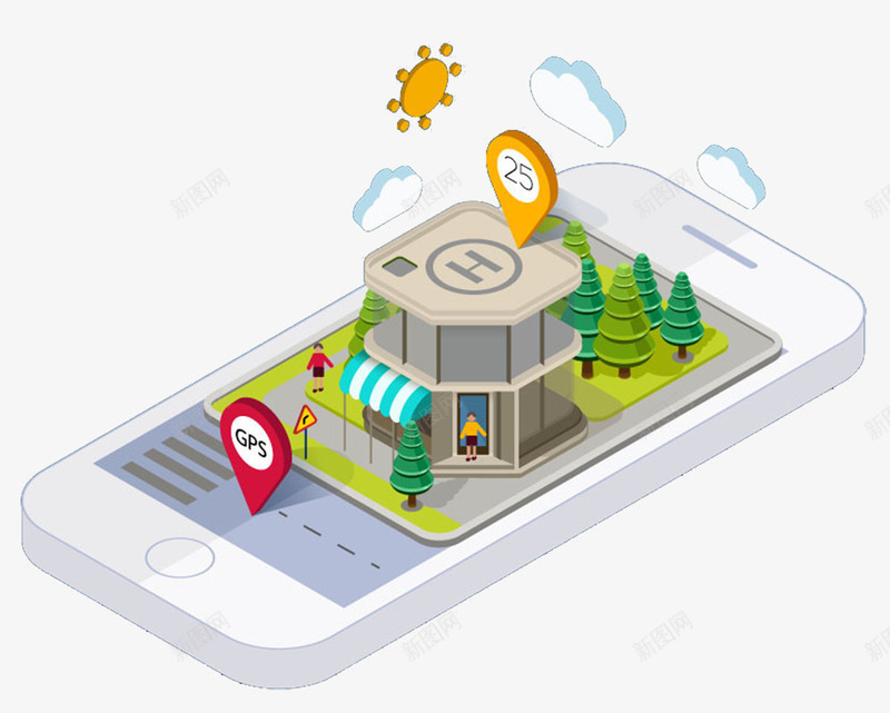 可爱手机卫星定位图形png免抠素材_88icon https://88icon.com 卫星定位 地图 定位 导航 手机