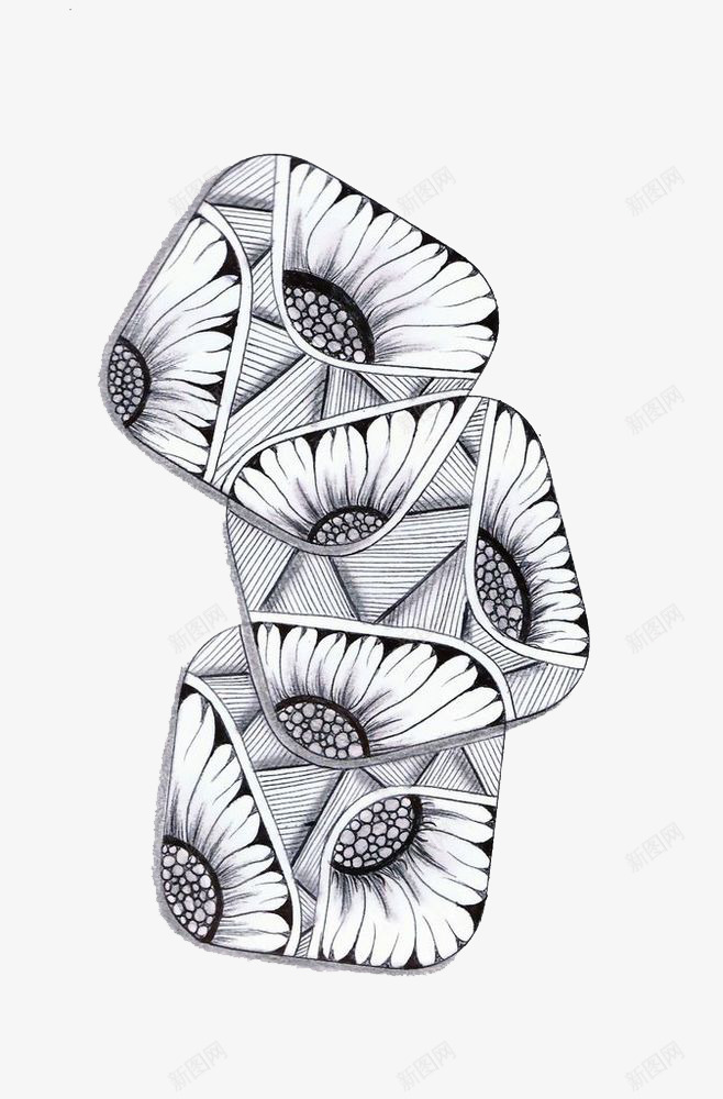 菊花png免抠素材_88icon https://88icon.com 方块 装饰画 黑白装饰