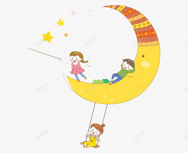 月亮上的孩子png免抠素材_88icon https://88icon.com 卡通 可爱的 孩子 星星 月亮 荡秋千 高兴地