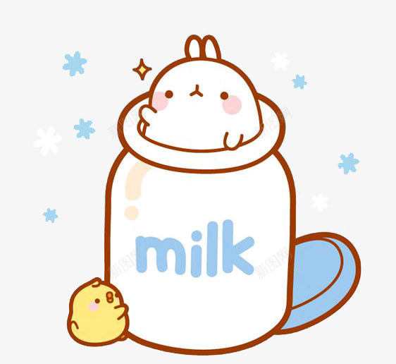 手绘牛奶瓶png免抠素材_88icon https://88icon.com 小鸭 牛奶 白色 蓝色