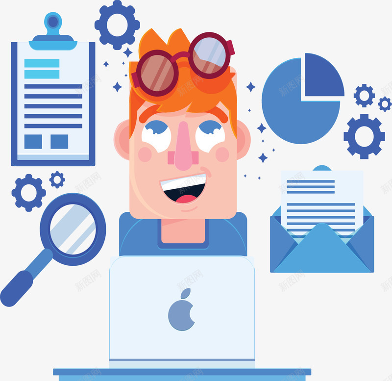 用电脑工作的商务小人矢量图ai免抠素材_88icon https://88icon.com 互联网工作 卡通小人 商务小人 电脑工作 矢量png 蓝色系 矢量图