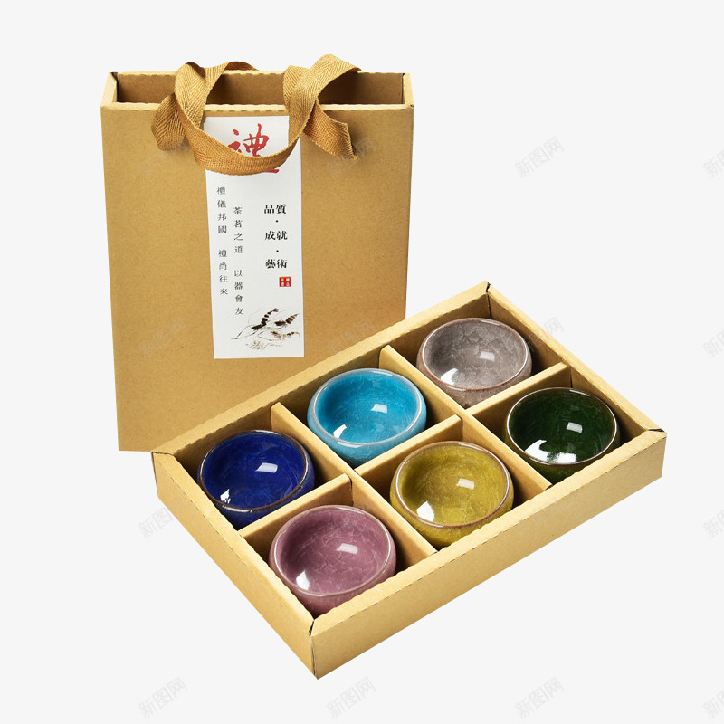中式茶碗伴手礼png免抠素材_88icon https://88icon.com 中式经典礼物 伴手礼 多彩茶碗 牛皮纸袋
