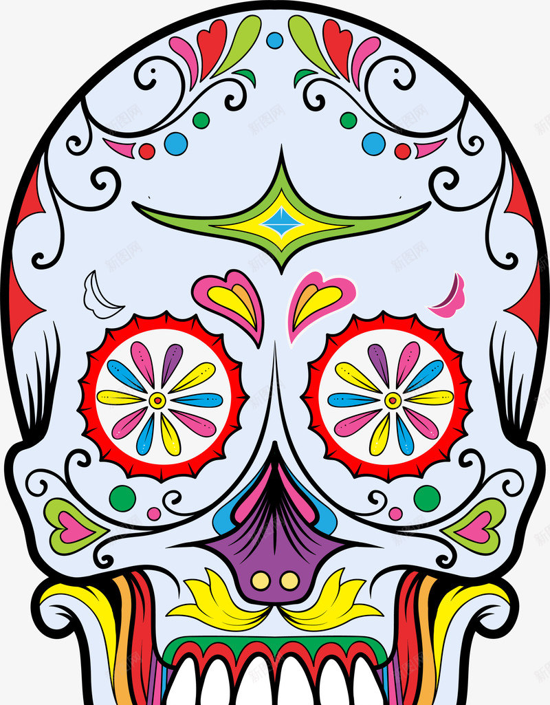 多彩花朵骷髅头png免抠素材_88icon https://88icon.com 免抠PNG 多彩 花朵 装饰图案 骨头 骷髅头