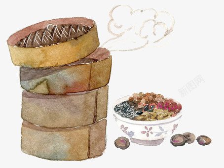 手绘的食物psd免抠素材_88icon https://88icon.com 插画 栗子 米饭 蒸笼