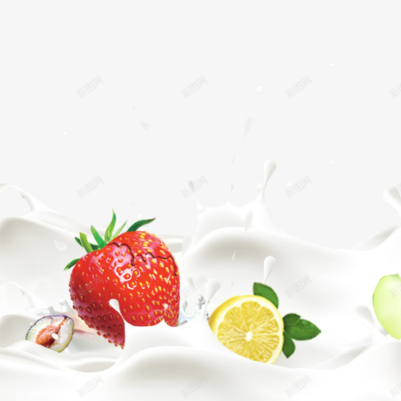 牛奶草莓柠檬png免抠素材_88icon https://88icon.com 柠檬 液体 牛奶草莓