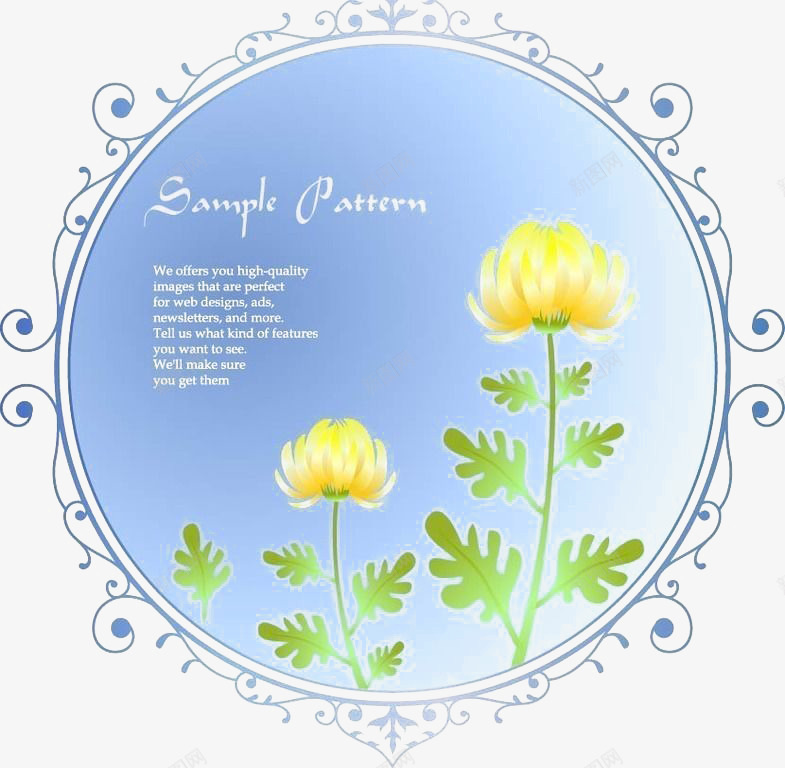 圆形边框里的黄色菊花png免抠素材_88icon https://88icon.com 圆形 复古 菊花 边框