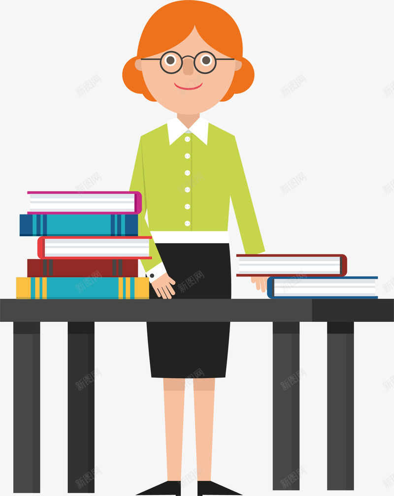 开学季站在课桌前的教师png免抠素材_88icon https://88icon.com 叠放的书本 多彩书本 学习 开学季 站在课桌前 美丽教师