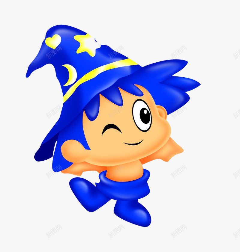 卡通小矮人png免抠素材_88icon https://88icon.com 尖帽子 月亮星星 蓝山 闭一眼