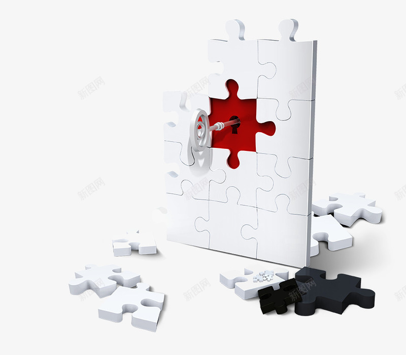 商务拼图psd免抠素材_88icon https://88icon.com 商务 拼图 钥匙 黑白立体方块
