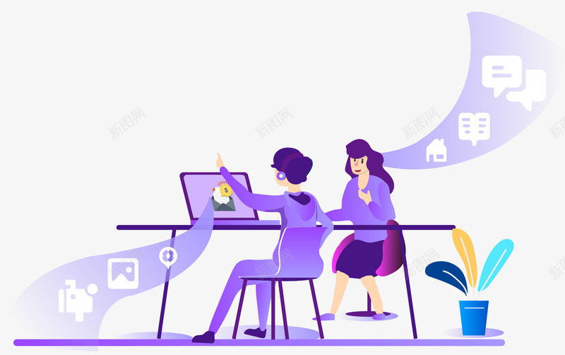 装饰商务办公插画矢量图ai免抠素材_88icon https://88icon.com 商务办公 女人 工作 智能 矢量商务办公 矢量图