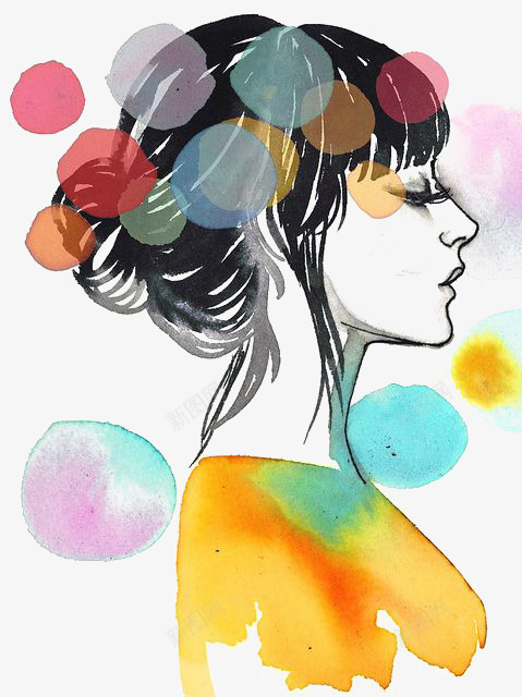 女孩侧脸png免抠素材_88icon https://88icon.com 人物侧脸 侧脸 手绘女人 插画 水彩