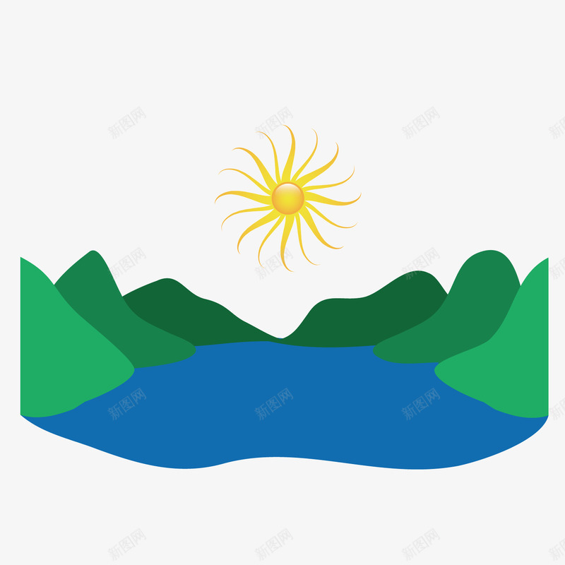 绿色山河矢量图ai免抠素材_88icon https://88icon.com 太阳 山河 湖 素材 矢量图