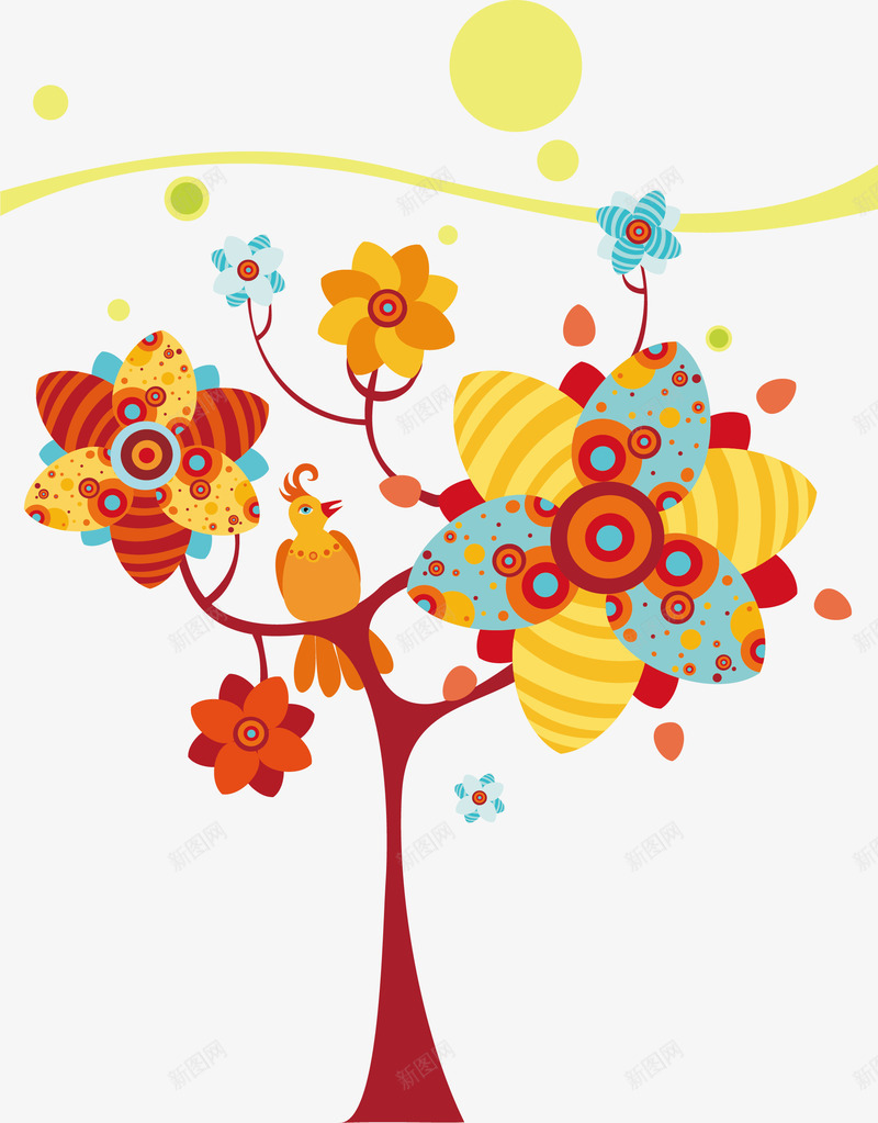 花朵幸遇树矢量图ai免抠素材_88icon https://88icon.com 太阳 孔雀矢量图 彩云 花朵 矢量图