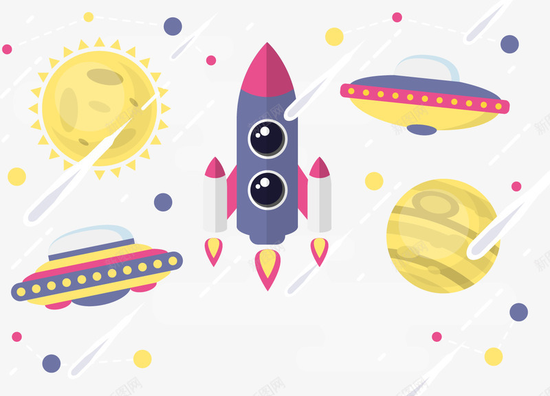 宇宙空间png免抠素材_88icon https://88icon.com 太阳 彩色 月球 流星 银河星系