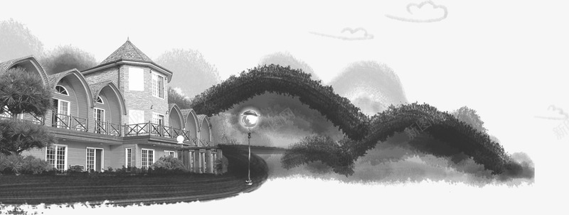 水墨画古典建筑png免抠素材_88icon https://88icon.com 古典 建筑 水墨画