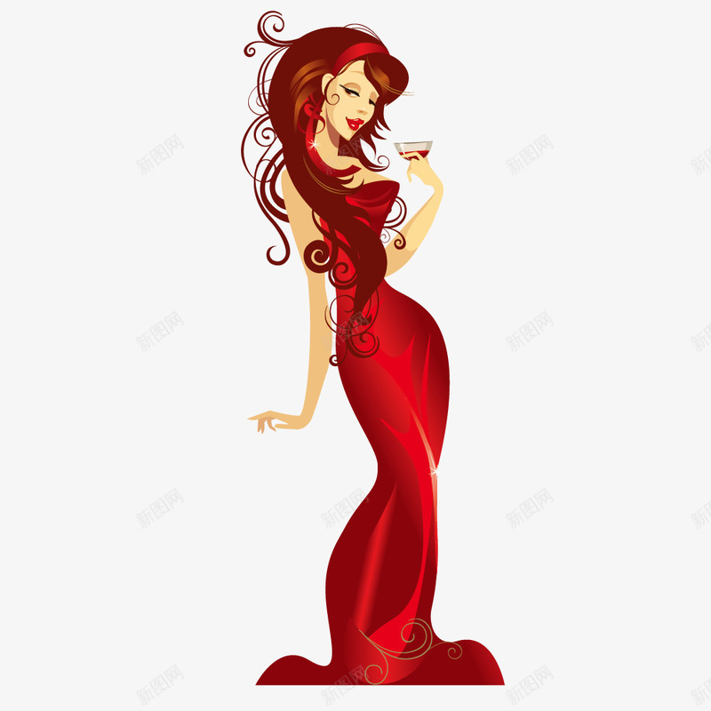 时尚波浪长发红裙女郎png免抠素材_88icon https://88icon.com 女郎 时尚 波浪 红裙 长发