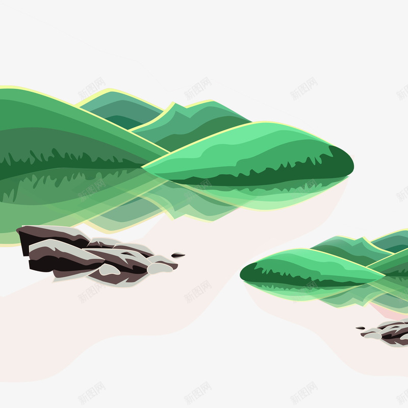 美丽的山河风景图png免抠素材_88icon https://88icon.com 卡通 大山 山坡 河水 绿色的 美丽的 风景