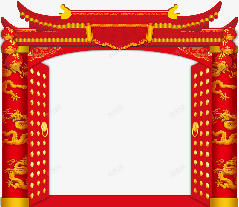 海报装饰红门png免抠素材_88icon https://88icon.com 古典 大红门 海报装饰 红色门 龙柱子