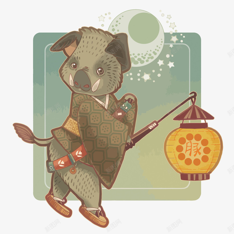 提灯小猪png免抠素材_88icon https://88icon.com PNG PNG免费下载 PNG图片 卡通 手绘 月亮 灯笼 猪