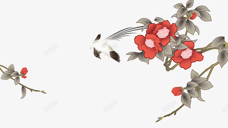 花鸟装饰画psd免抠素材_88icon https://88icon.com 植物 花朵 装饰 鸟