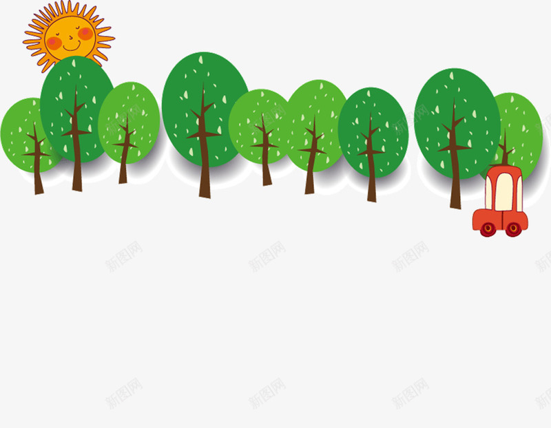 扁平树木阳光png免抠素材_88icon https://88icon.com 太阳 树木 树林 汽车