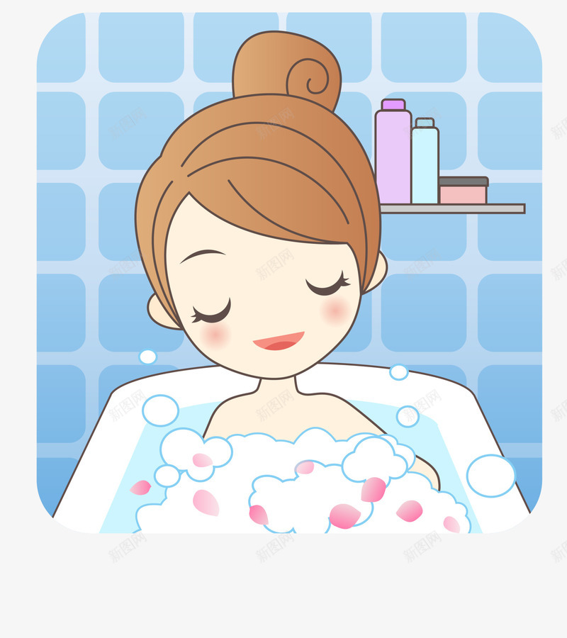 可爱洗澡女生png免抠素材_88icon https://88icon.com 可爱女生 泡澡女孩 洗浴女孩 爱干净的女生 美丽女孩 装饰图案