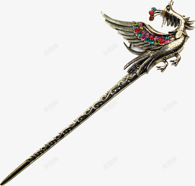 凤凰簪子png免抠素材_88icon https://88icon.com 一只凤凰 古簪子 美丽的饰品 铜色簪子