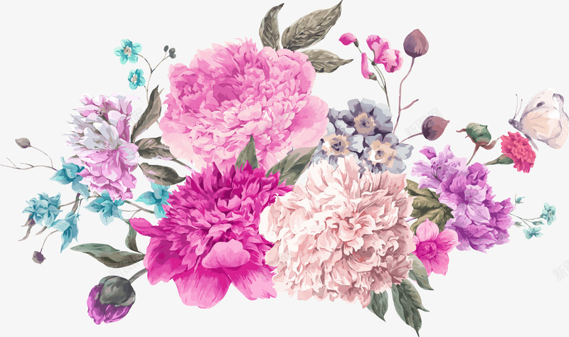 盛开的牡丹花png免抠素材_88icon https://88icon.com PNG图形 PNG装饰 牡丹花 绿叶 花朵 蝴蝶 装饰