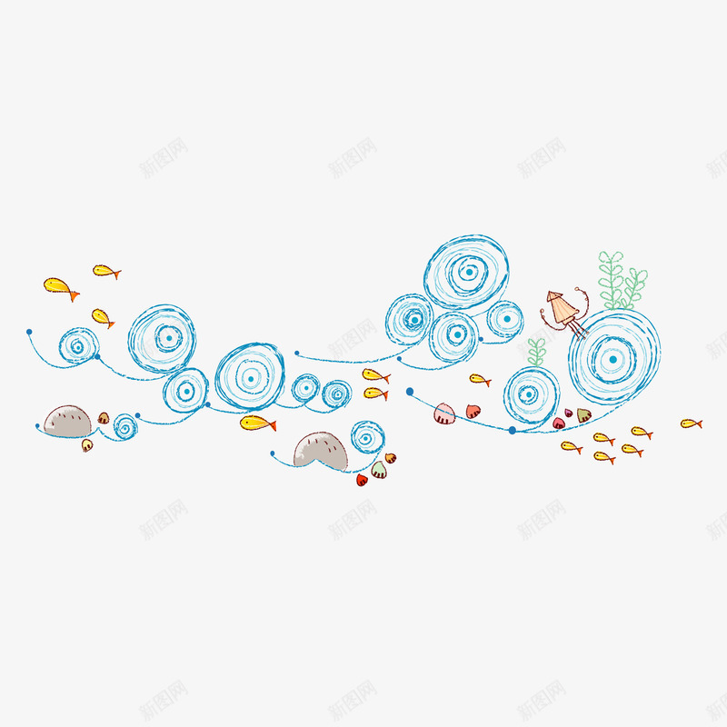 可爱卡通海底矢量图ai免抠素材_88icon https://88icon.com 卡通 可爱 小鱼 水波浪 海底 海浪 海草 海葵图片 涡旋波浪 矢量图 鱼