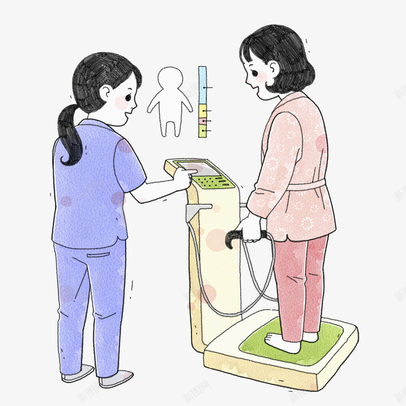 称体重的女人png免抠素材_88icon https://88icon.com 体重计 医护人 卡通 女人 孕妇 手绘 插图