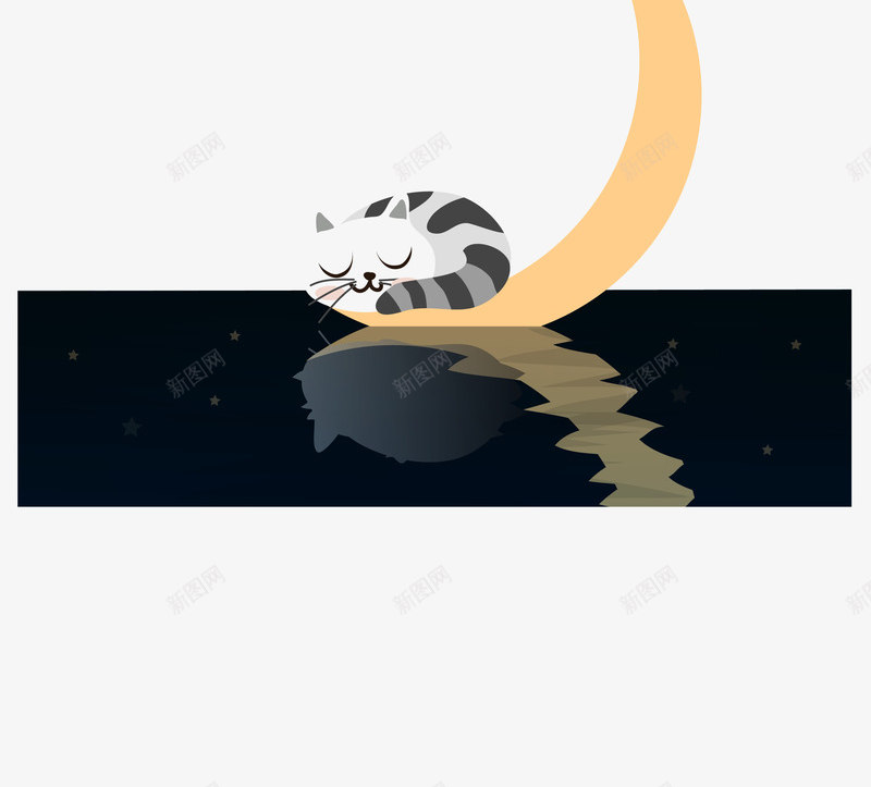 小猫躺在月亮上png免抠素材_88icon https://88icon.com 创意 可爱 星星 月亮 特色 猫咪 英文 黑色