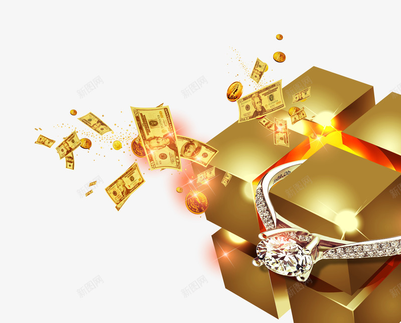 金色美金方块钻戒psd免抠素材_88icon https://88icon.com 方块 美金 金色 钻戒