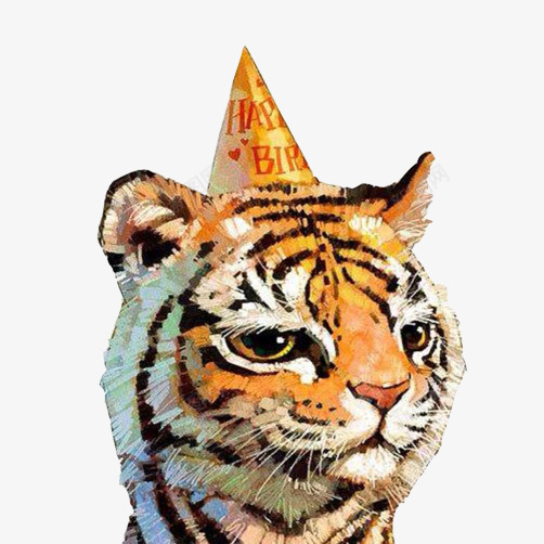 老虎过生日趣味手绘画png免抠素材_88icon https://88icon.com 小老虎 庆祝 戴生日帽 水彩画 过生日