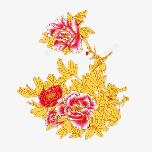 富贵喜庆金边牡丹png免抠素材_88icon https://88icon.com 中国风 中秋 喜庆 国庆 国画 海报 牡丹 设计 金边牡丹
