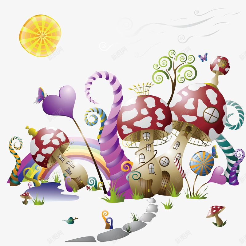 童话森林png免抠素材_88icon https://88icon.com 卡通 可爱 太阳 心形 森林