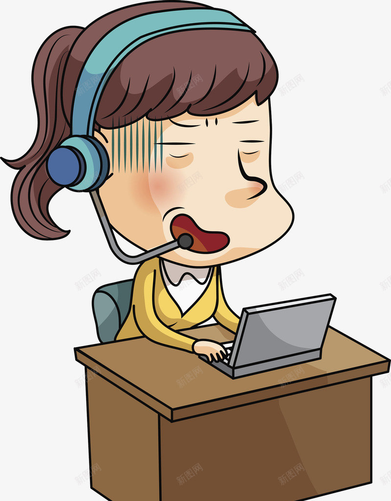 尴尬的女人图png免抠素材_88icon https://88icon.com 卡通 女人 尴尬的 工作的 插图 电脑 耳机 话务员