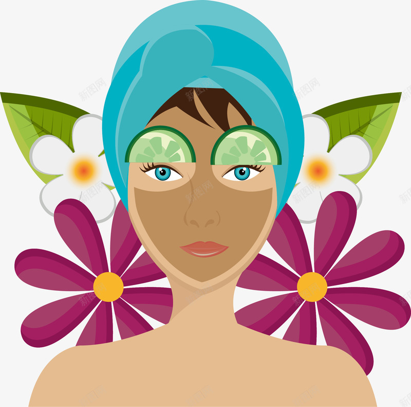 敷面膜的女人png免抠素材_88icon https://88icon.com 女人 干发帽 绿叶 花朵 黄瓜